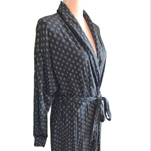 Victoria's Secret Vntg Black White Paisley Print Long Robe with Pockets Large - Picture 6 of 17